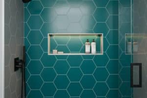 geometric tile backsplash with bold color pop